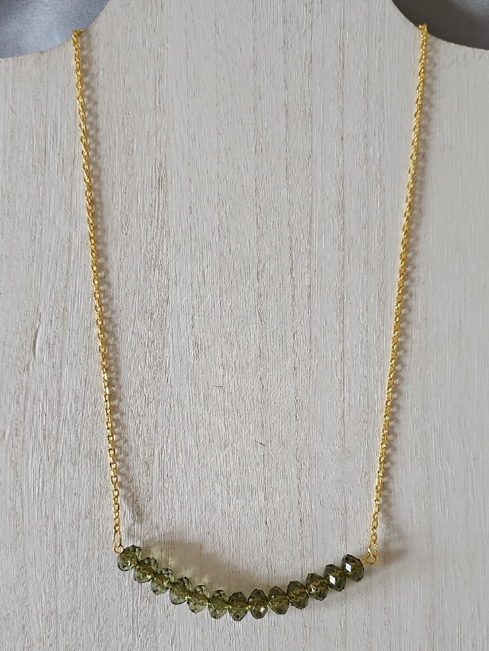 Gold Chain Necklace with Olive Green Faceted Beads